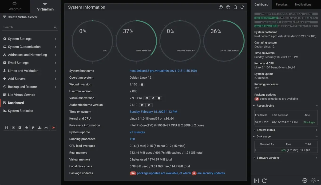 Virtualmin Control Panel