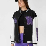 Oversize Bomber College Jacket Printed Fleece Inside - Image 3