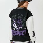 Oversize Bomber College Jacket Printed Fleece Inside - Image 4
