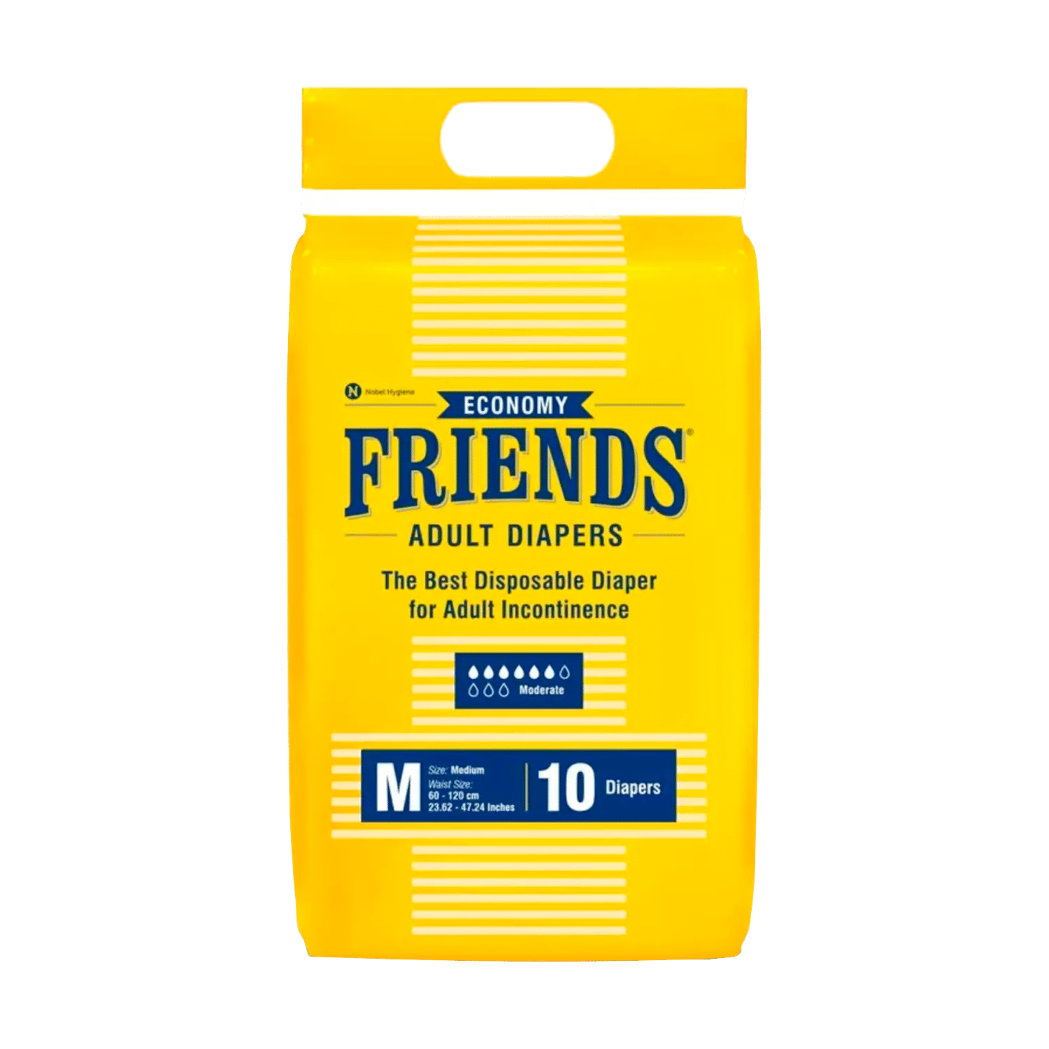 Friends Economy Adult Diapers Tape Style - 10 Count (M) Waist 27.56- 49.21 Inch