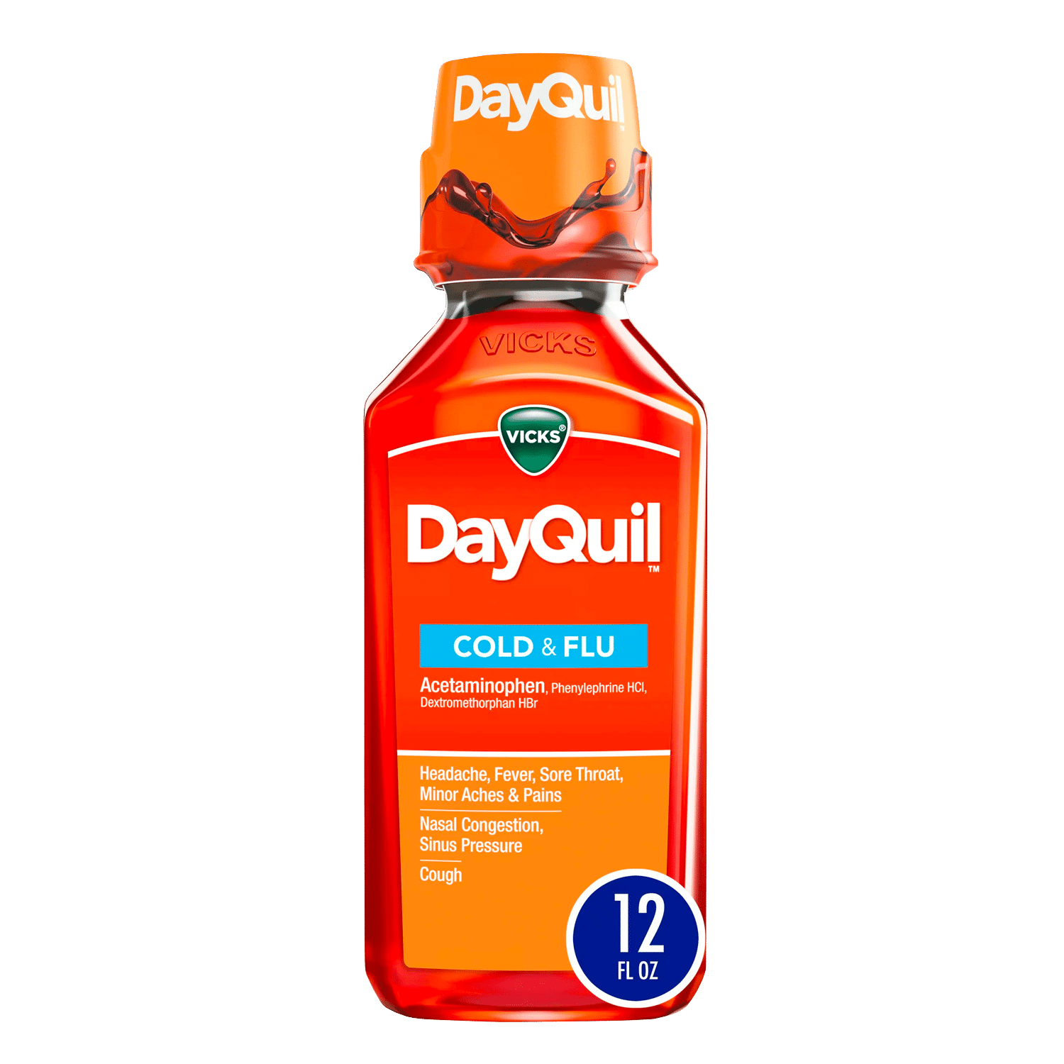 Vicks DayQuil Daytime Cold, Cough and Flu Liquid Medicine, 12 fl oz