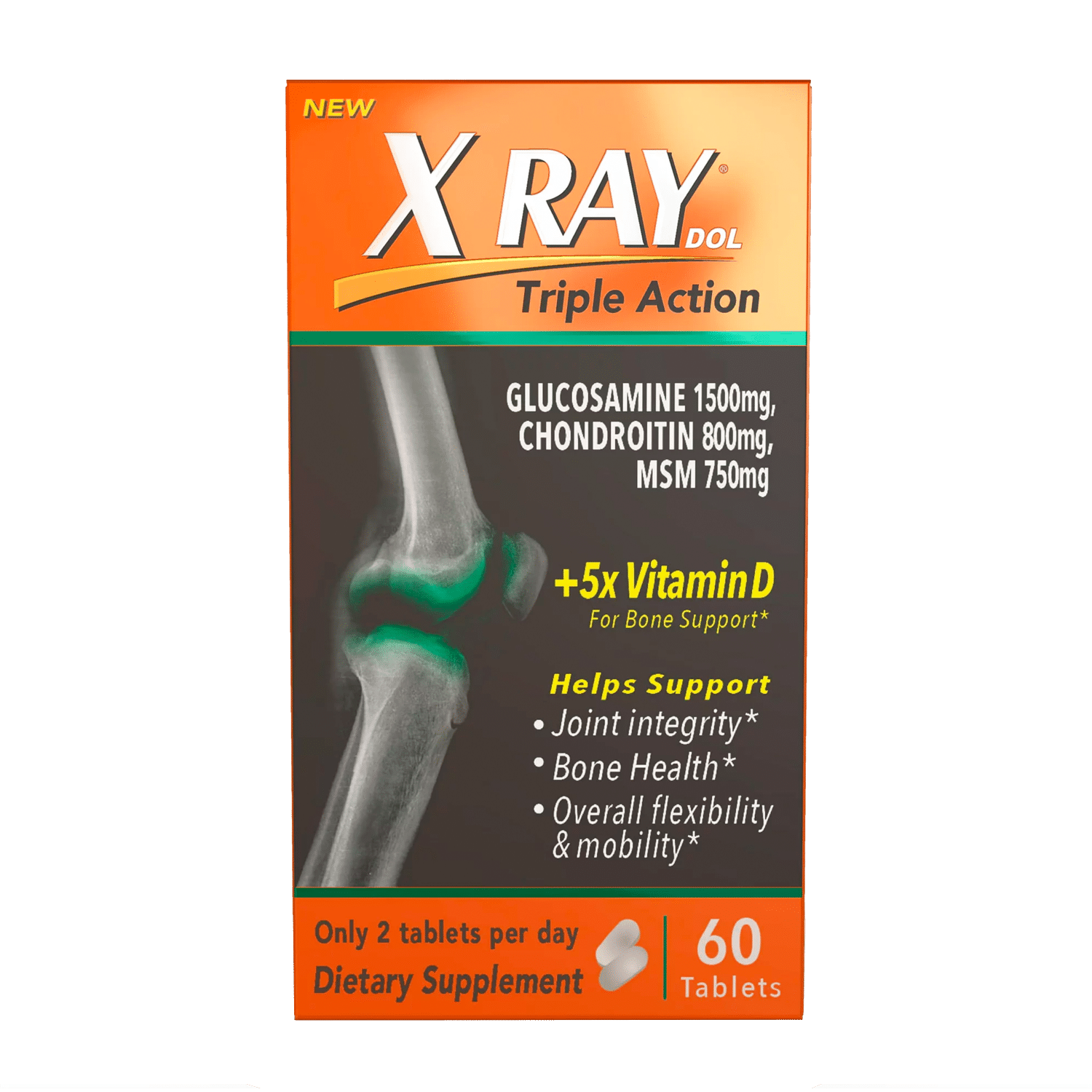 XRay Triple Action Joint Health Supplement with Vitamin D, 60 Count