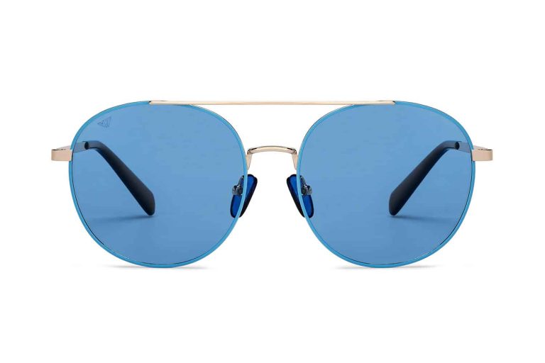 Gold Blue Full Rim Round Sunglasses