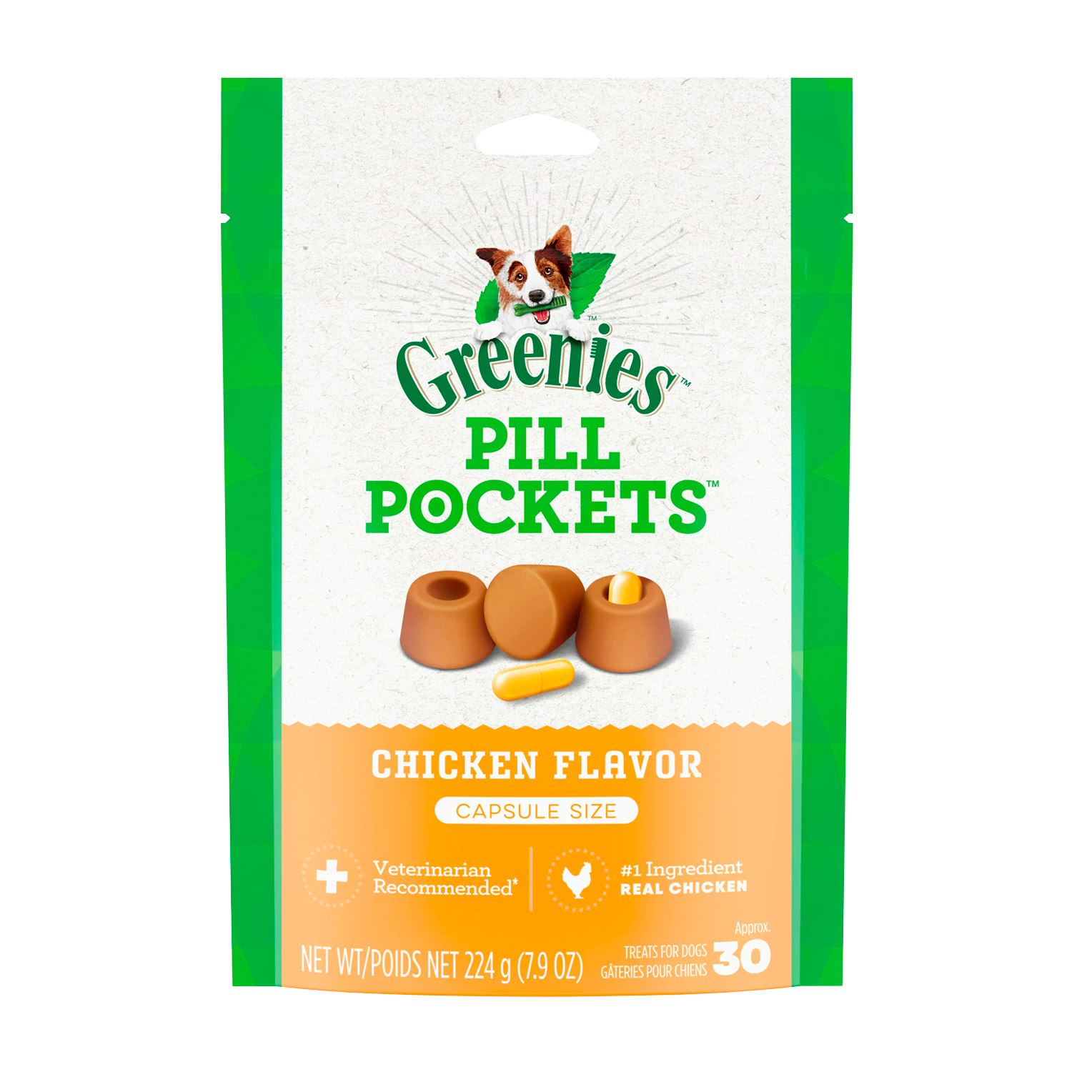 GREENIES PILL POCKETS for Dogs Capsule Size Natural Soft Dog Treats, Chicken Flavor, 7.9 oz. Pack