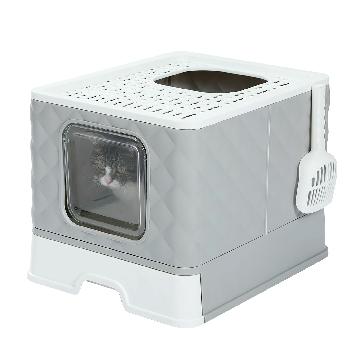 PAWZ Road Enclosed Cat Litter Box Large with Lid Drawer Type Easy to Clean,Gray