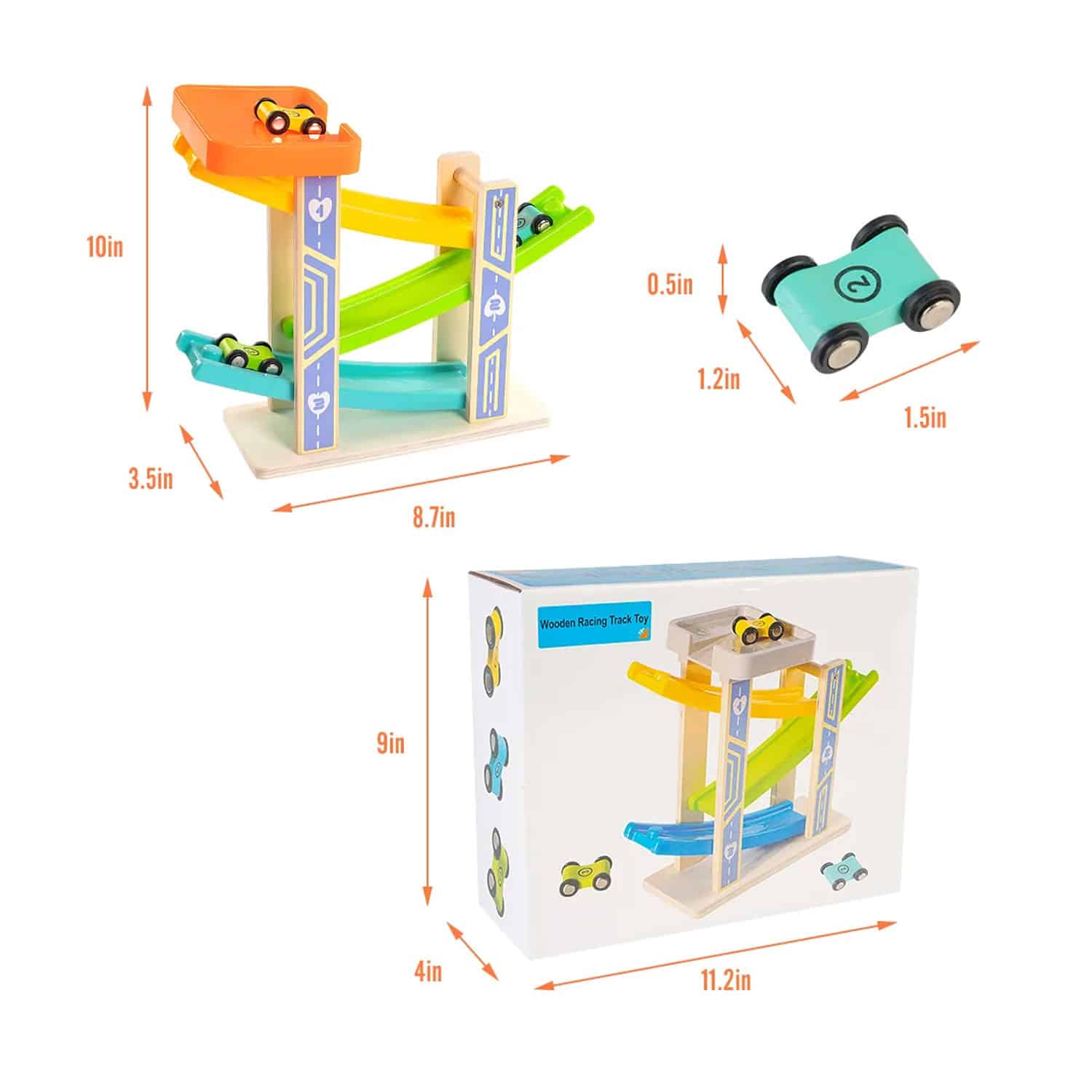 Funsmile Race Track Car Ramp Toy Wooden Toddler Toys for 2 3 Year Old Boy Girl Gifts with 3 Wooden Cars - Image 2
